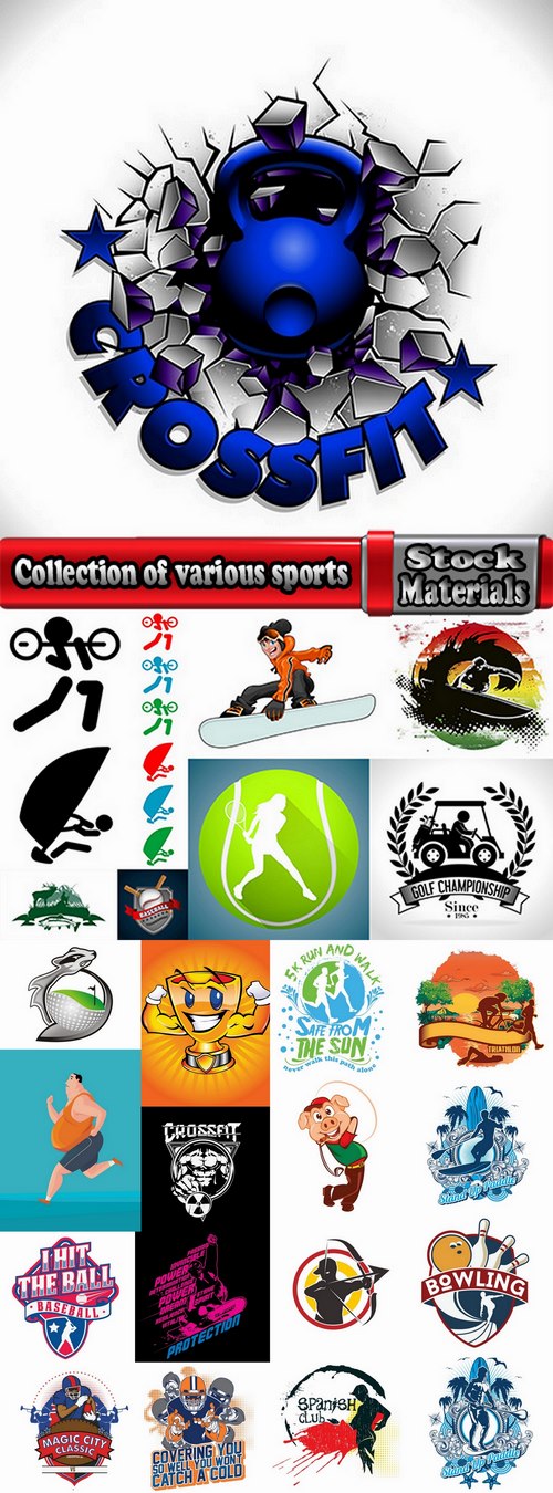 Collection of various sports extreme sports icon flyer banner poster 2-25 EPS