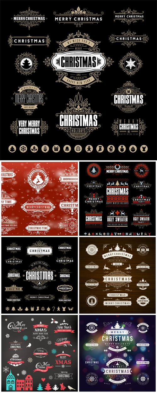 2016 Merry Christmas, labels, elements of vector