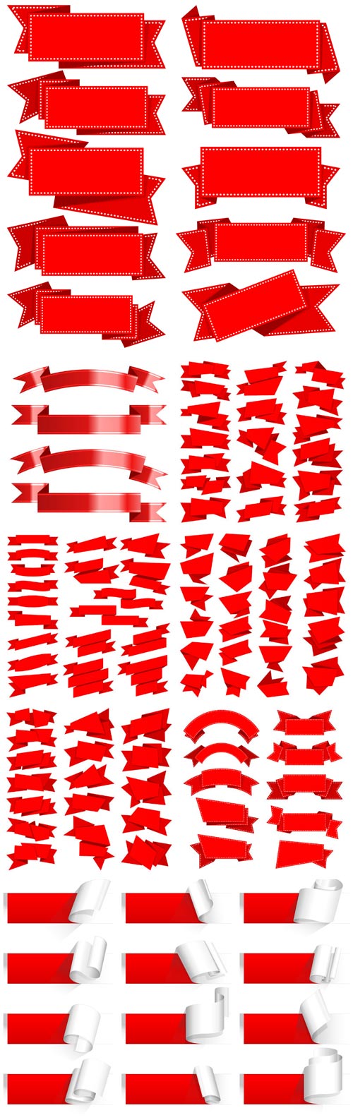 Big collection red ribbons isolated on transparent background