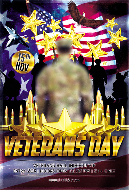 Flyer PSD Template - Veterans Day Party + Facebook Cover 3