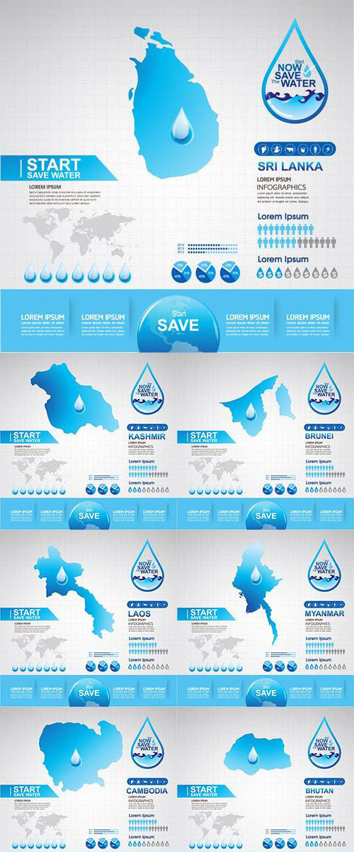 Vector set - Save Water Asia Country 4