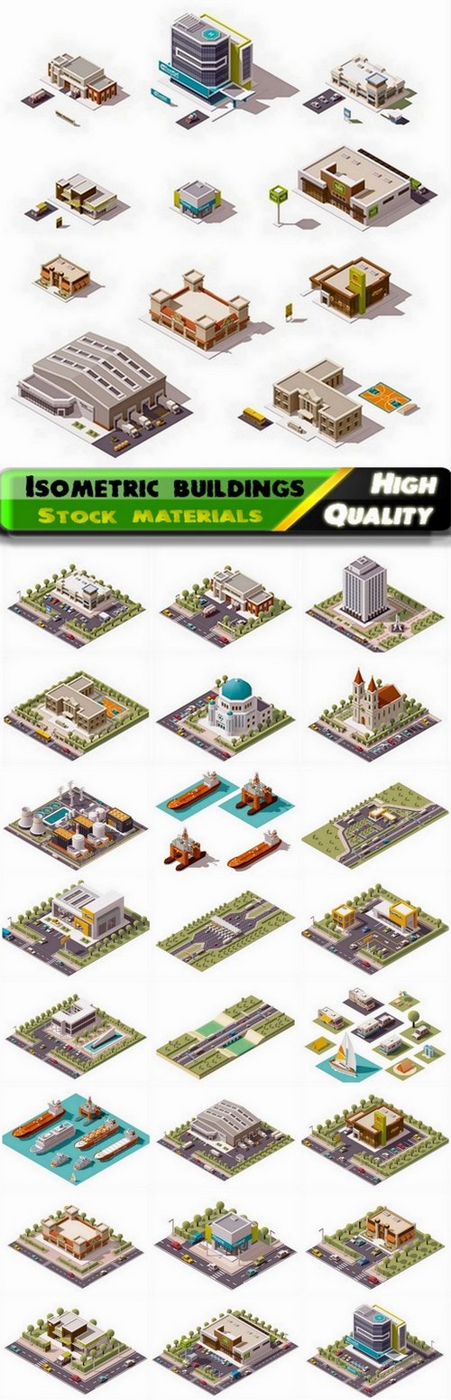 Isometric buildings and factories and skyscrapers 2 - 25 Eps