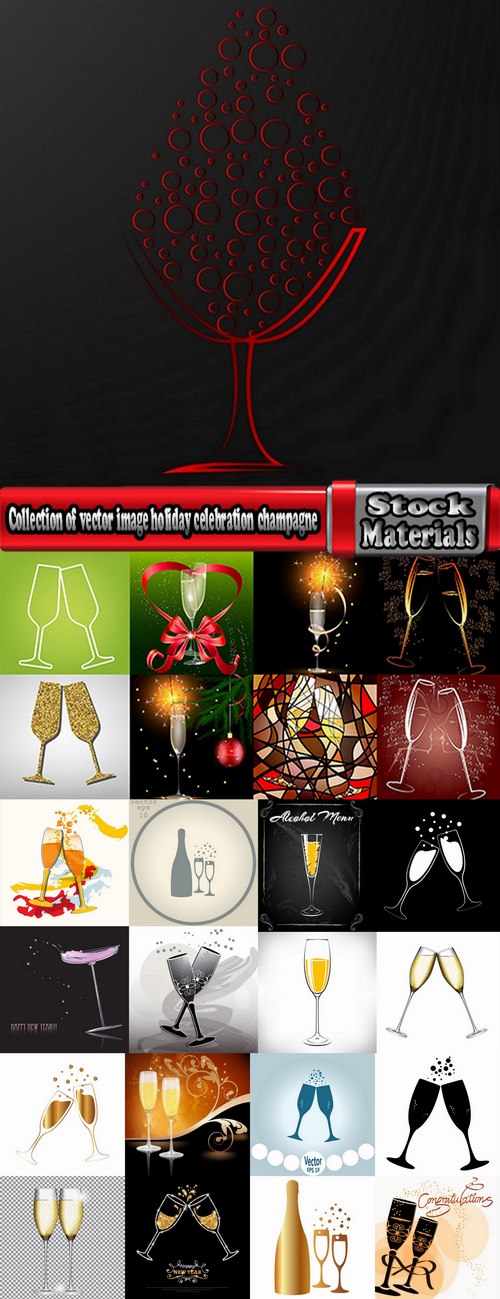 Collection of vector image holiday celebration champagne drink alcohol 25 EPS