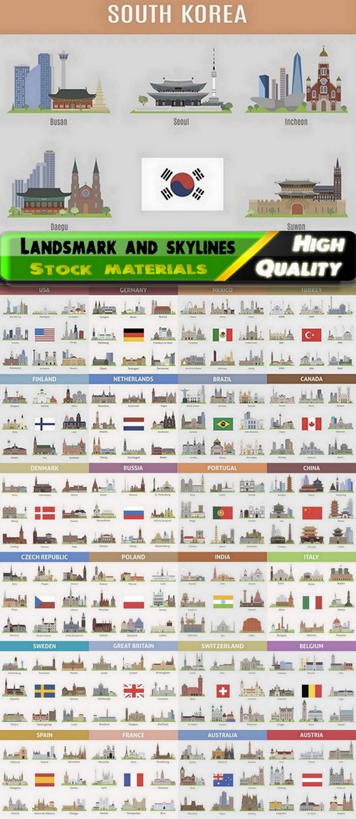 Flat landsmark and skylines of cities of the world - 25 Eps