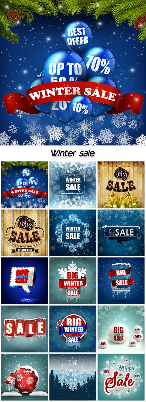 Winter sale, vector Christmas backgrounds