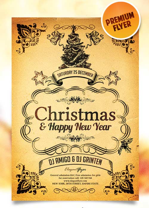Merry Christmas & Happy New Year Flyer Template + Facebook Cover