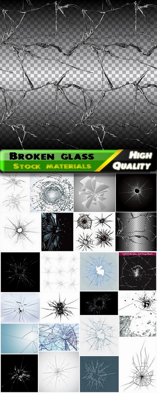 Realistic broken glass illustrations - 25 Eps