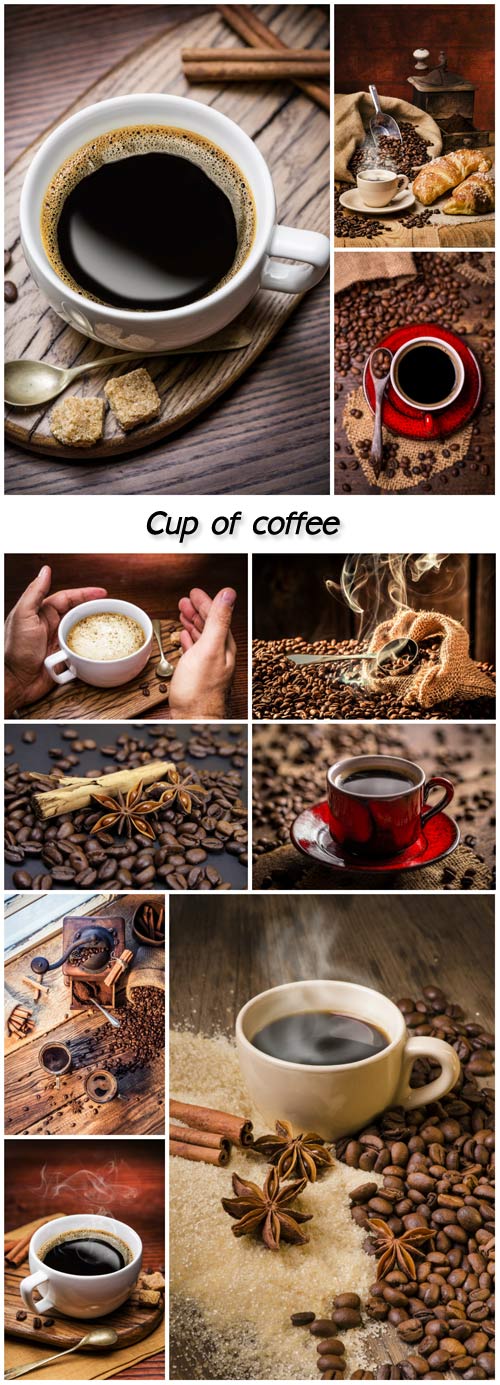Cup of coffee, coffee beans