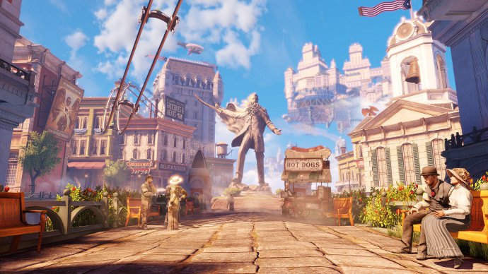 Скриншот игры Bioshock Infinite, изображен небесный город