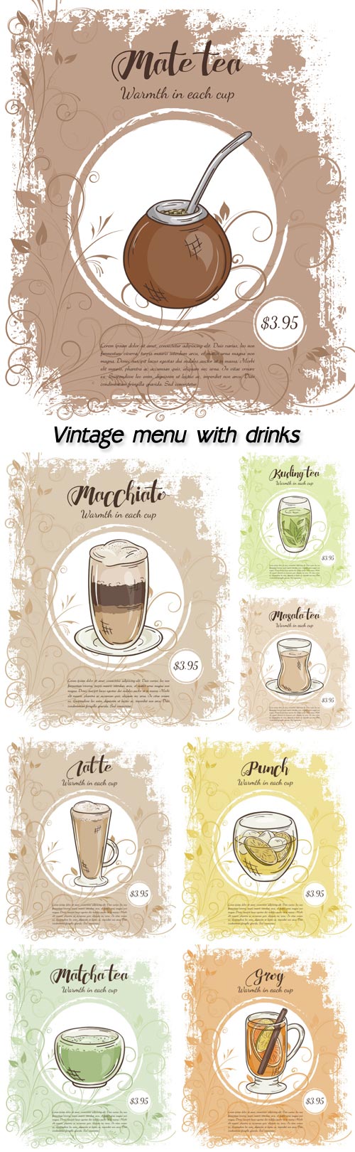 Vintage menu with drinks