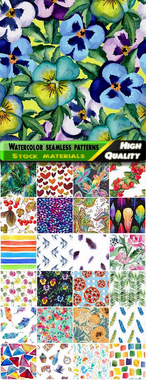 Cute watercolor seamless floral and other patterns 3 - 25 Eps