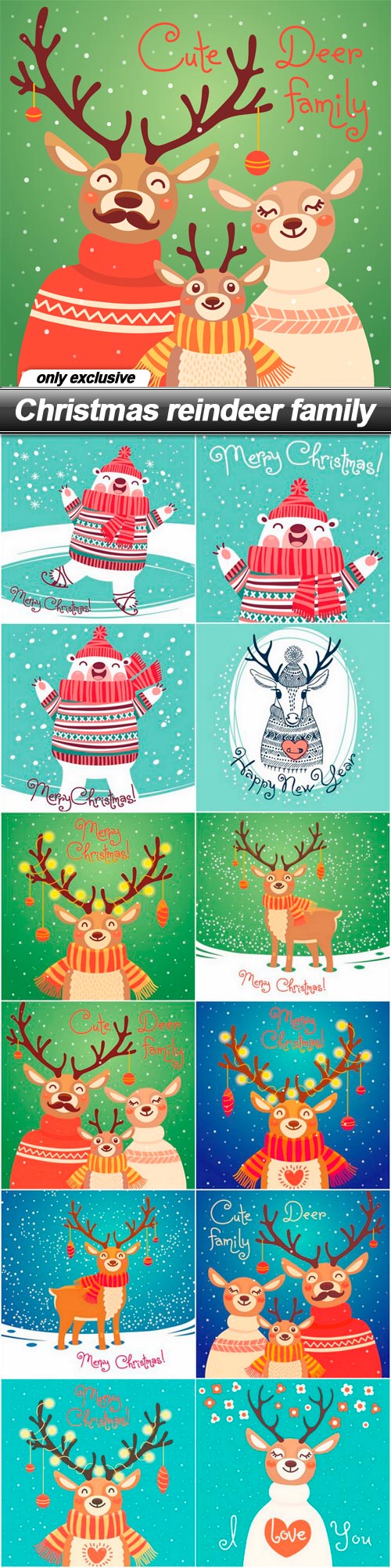 Christmas reindeer family - 12 EPS