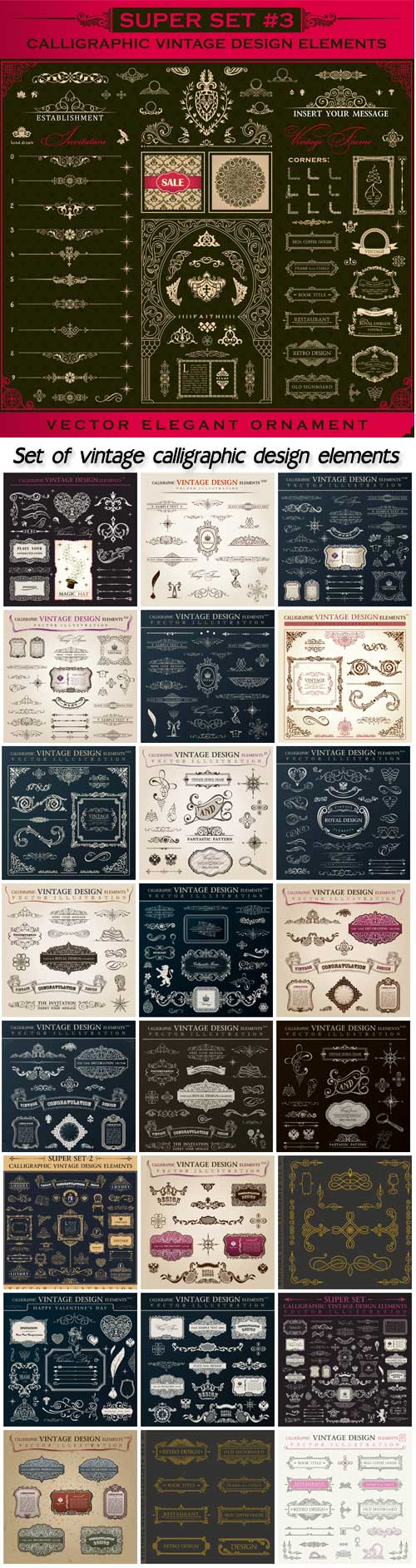 Set of vintage calligraphic design elements in vector