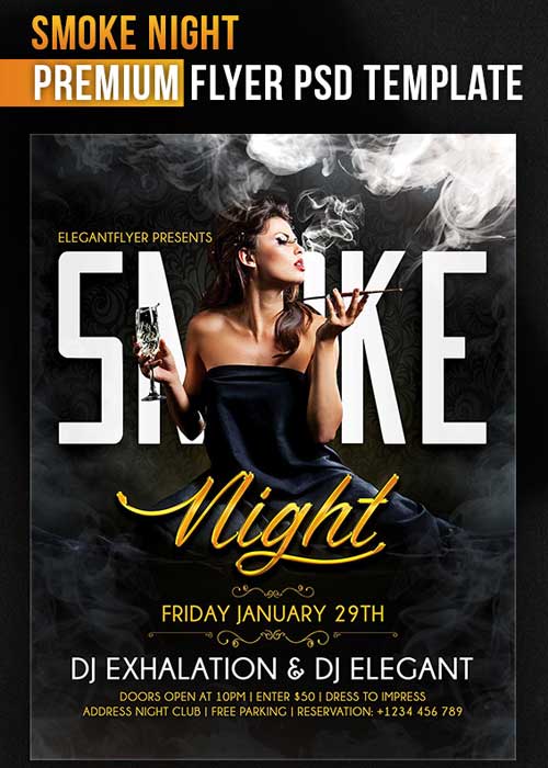 Smoke Night Flyer PSD Template + Facebook Cover