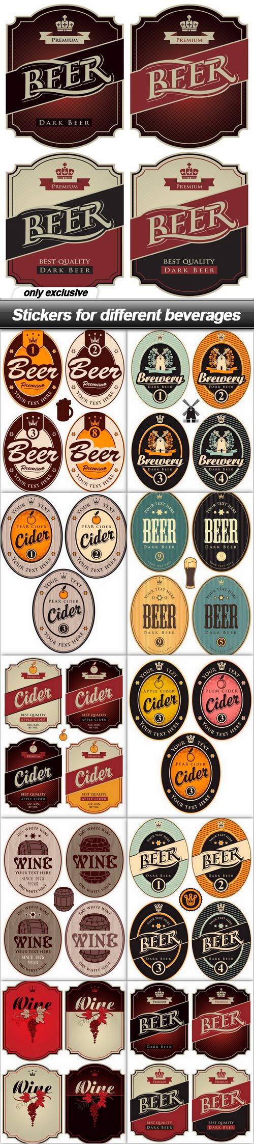 Stickers for different beverages - 10 EPS