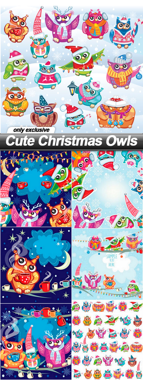 Cute Christmas Owls - 7 EPS