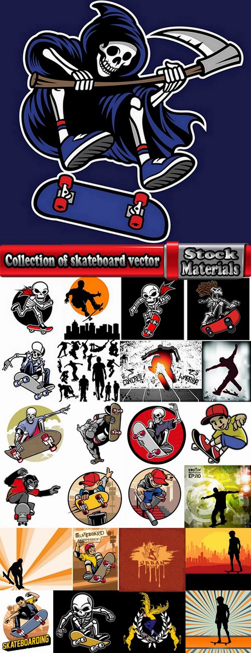 Collection of skateboard vector picture drawing for T-shirts 25 EPS