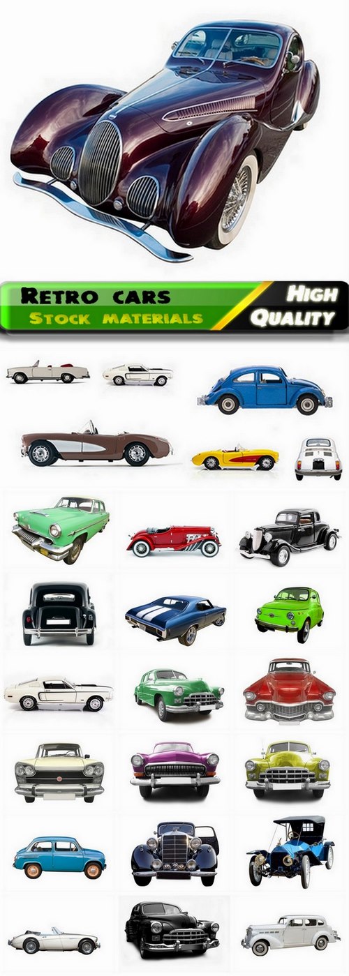 Set of retro and vintage cars on white - 25 HQ Jpg