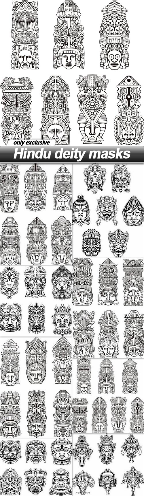 Hindu deity masks - 8 EPS
