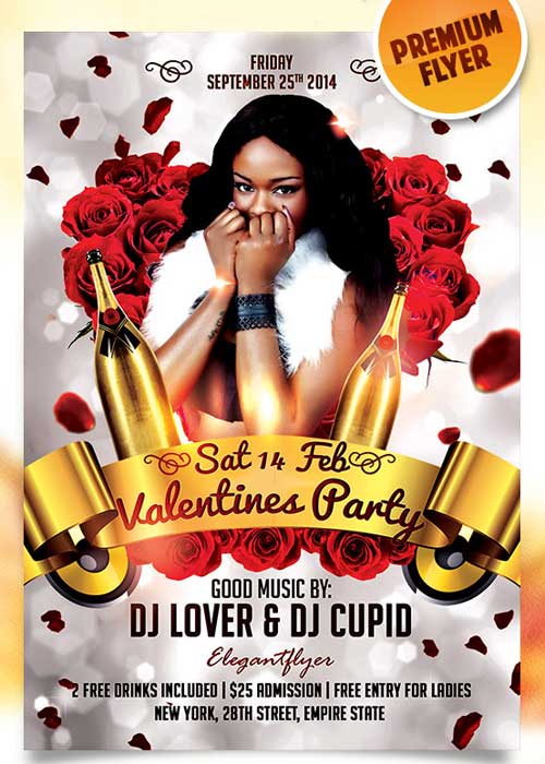 Valentines Party Flyer PSD Template + Facebook Cover
