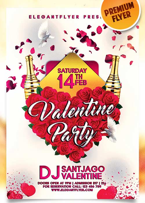 Valentines Party Night Flyer PSD Template + Facebook Cover