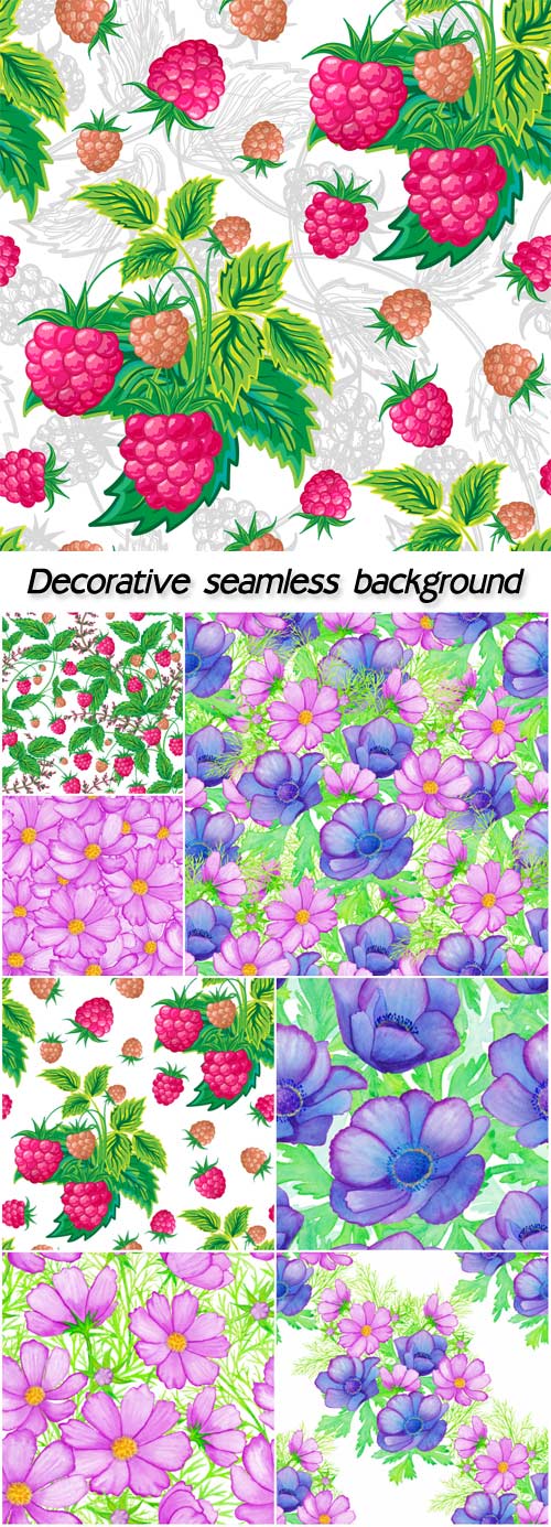 Watercolor decorative seamless background with a composition  and  flowers
