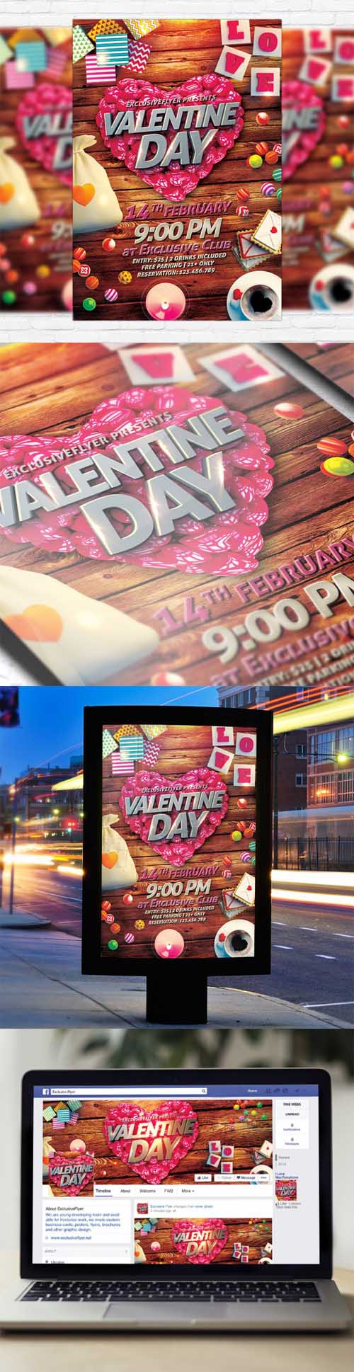 Flyer Template - Happy Valentines Day + Facebook Cover 11