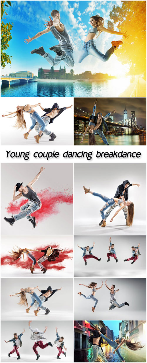Young couple dancing breakdance