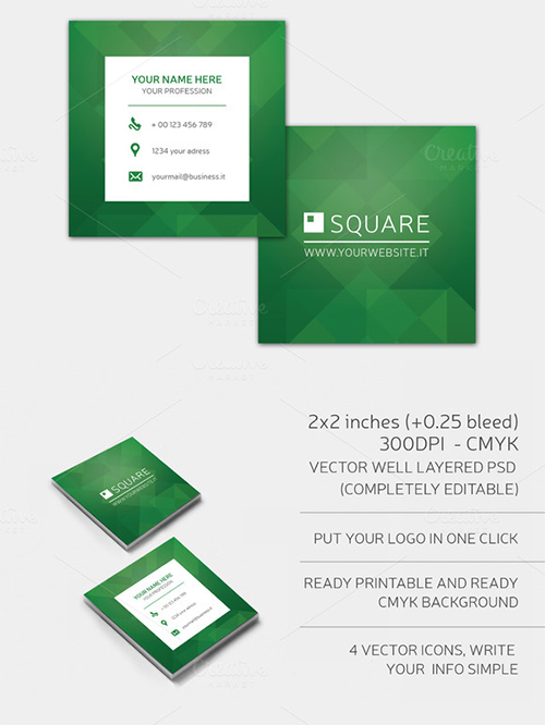 Square Green Business Card - Creativemarket 162305