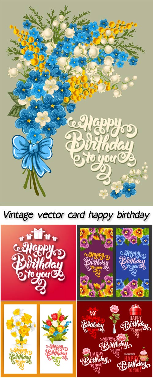 Vintage vector card happy birthday
