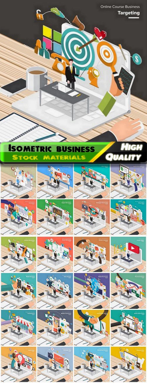 Creative isometric business office illustrations - 25 Eps