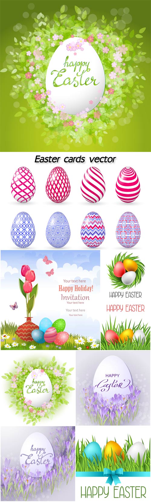 Easter cards vector, spring flowers