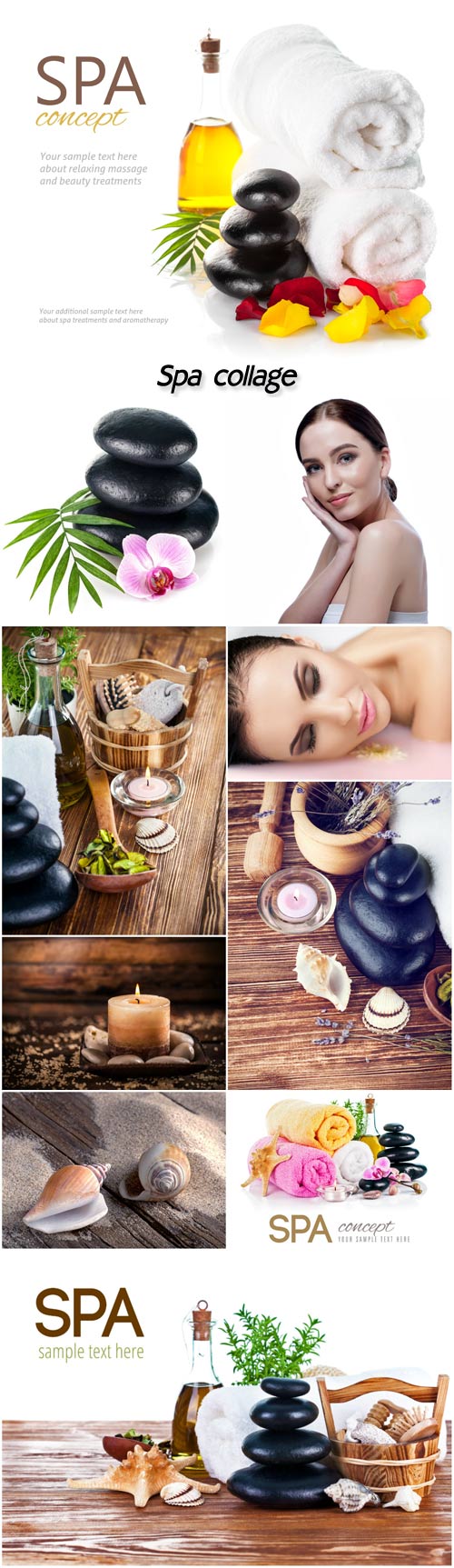 Spa collage, aromatherapy candles and spa stones