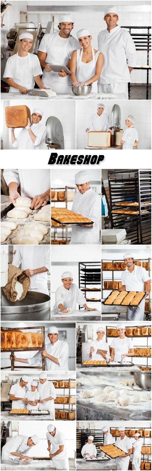 Bakeshop, people bake bread