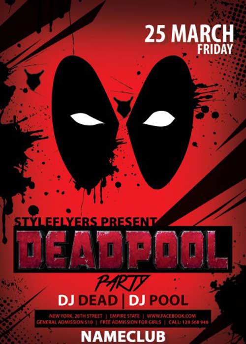 Deadpool Party V2 PSD Premium Flyer Template + Facebook cover