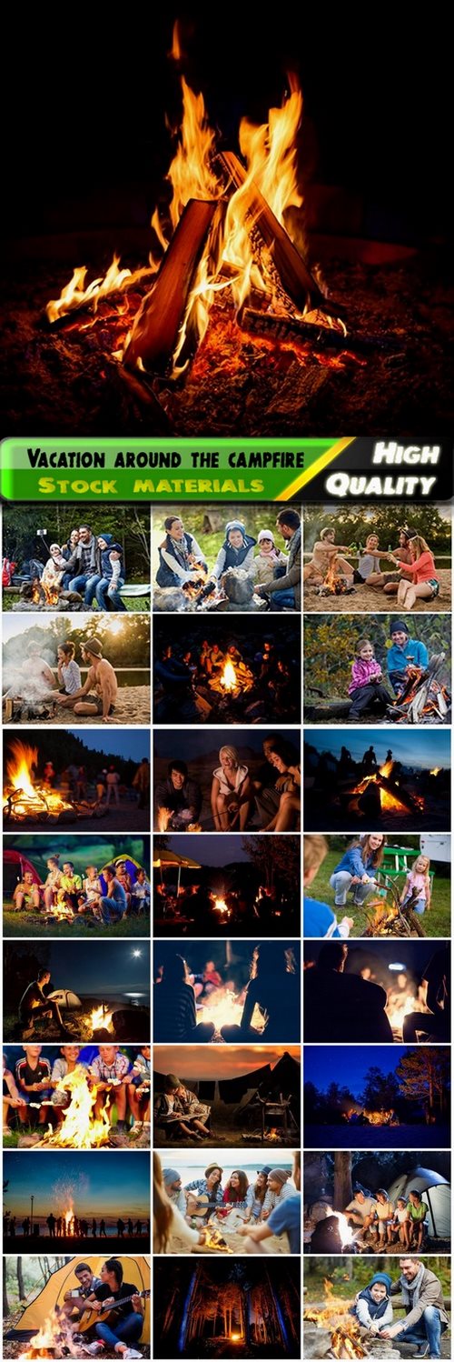 Happy people on vacation around the campfire - 25 HQ Jpg