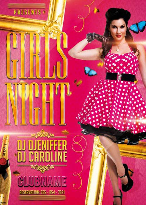 Girls Night Party V8 Flyer PSD Template + Facebook Cover