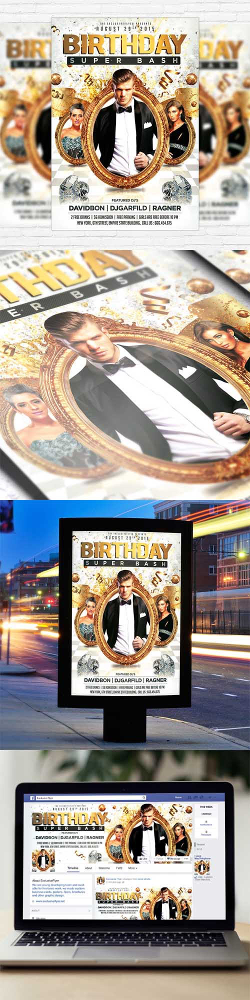 Flyer Template - Birthday Super Bash + Facebook Cover