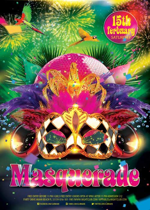 Masquerade PSD Flyer V10  Template with Facebook Cover