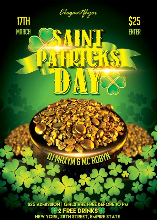 Saint Patricks Day V3  Flyer PSD Template + Facebook Cover