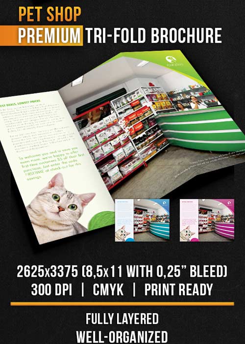 Pet Shop Tri-Fold Brochure PSD Template