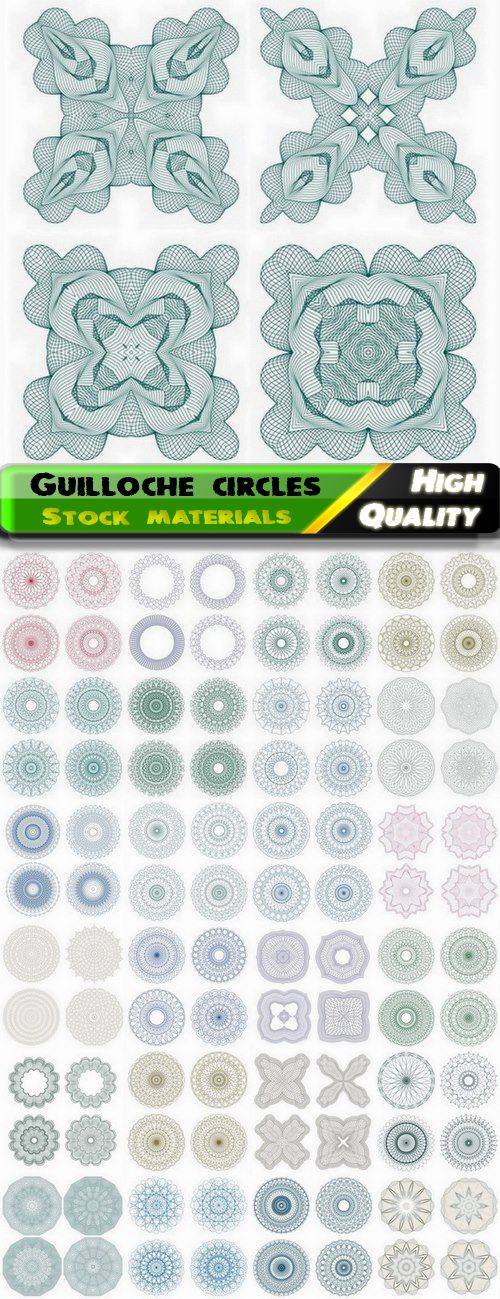 Guilloche line decorative circles 3 - 25 Eps