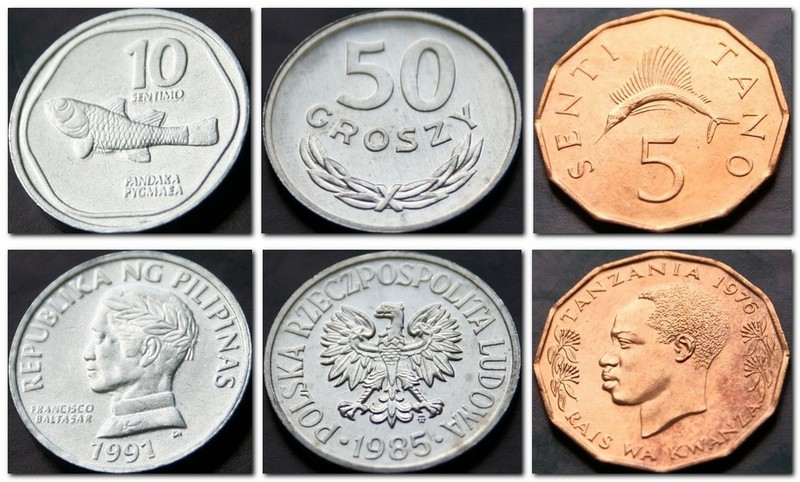 Монеты и купюры мира №166 10 сентимо (Филиппины), 50 грошей (Польша), 5 сенти (Танзания)