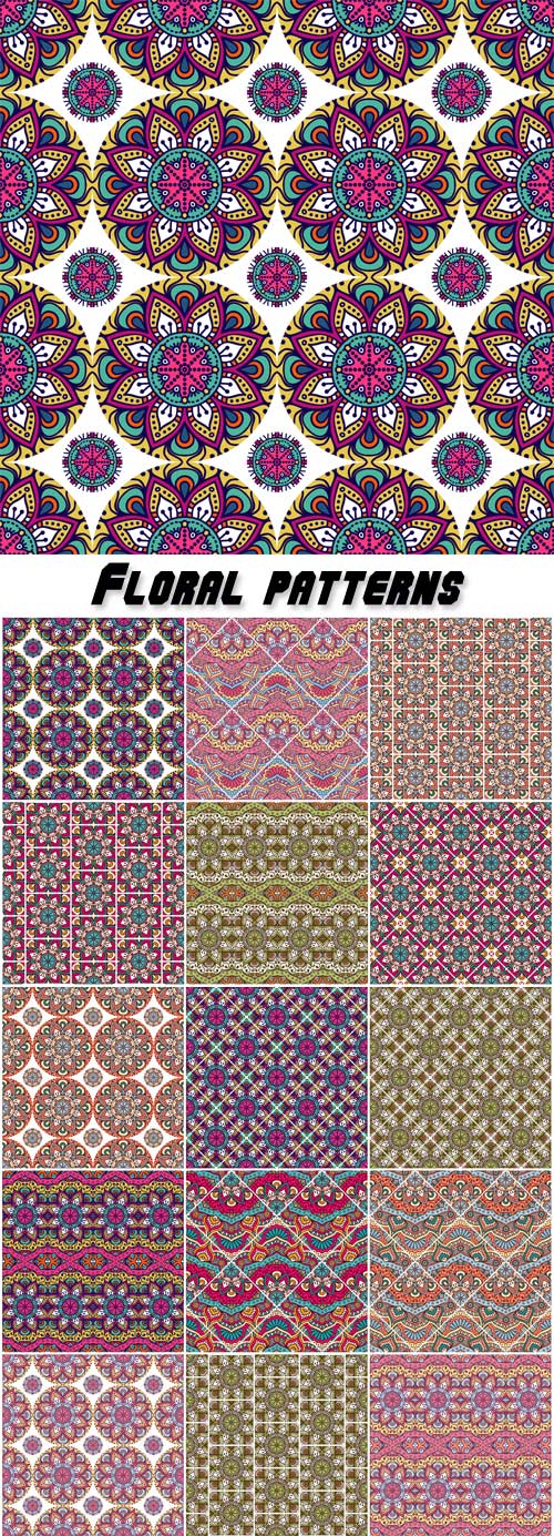 Ethnic backgrounds vector, floral patterns