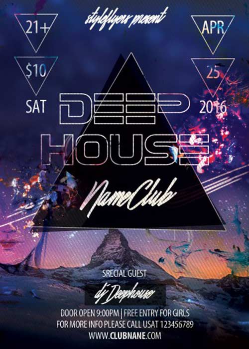 Deep House Party Flyer PSD Template + Facebook Cover