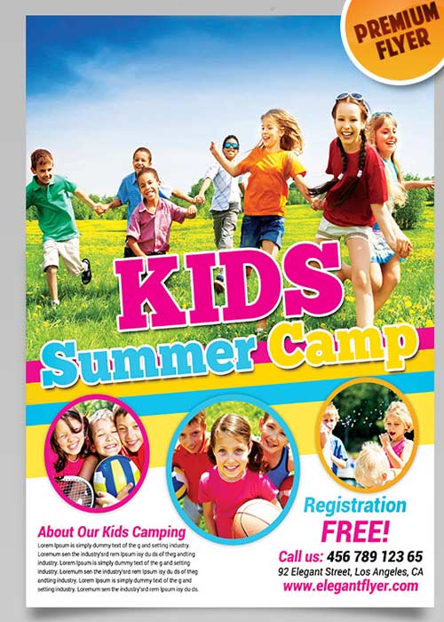 Kids Summer Camp Flyer PSD Template + Facebook Cover