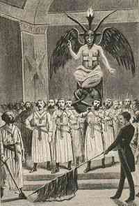 Бафомет на собрании масонской ложи (иллюстрация к книге «Дьявол в XIX веке»)