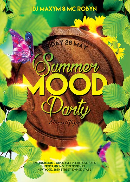 Summer Mood Party Flyer PSD Template + Facebook Cover