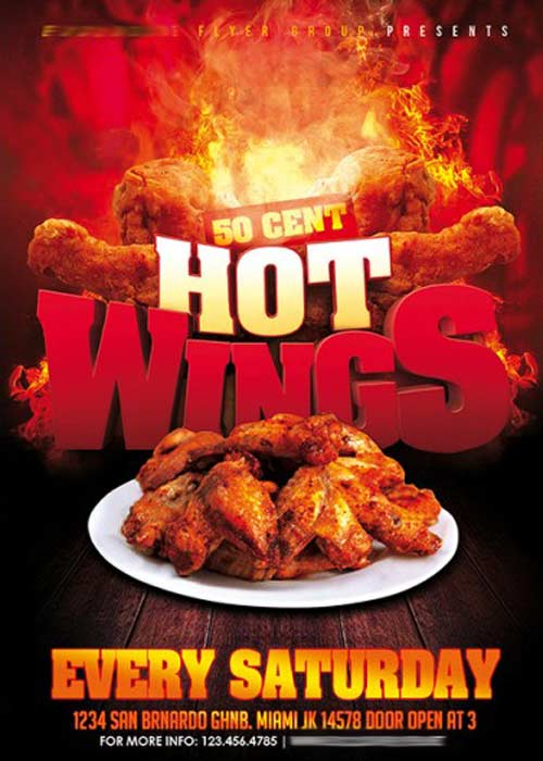 Hot Wings Flyer PSD Template + Facebook Cover