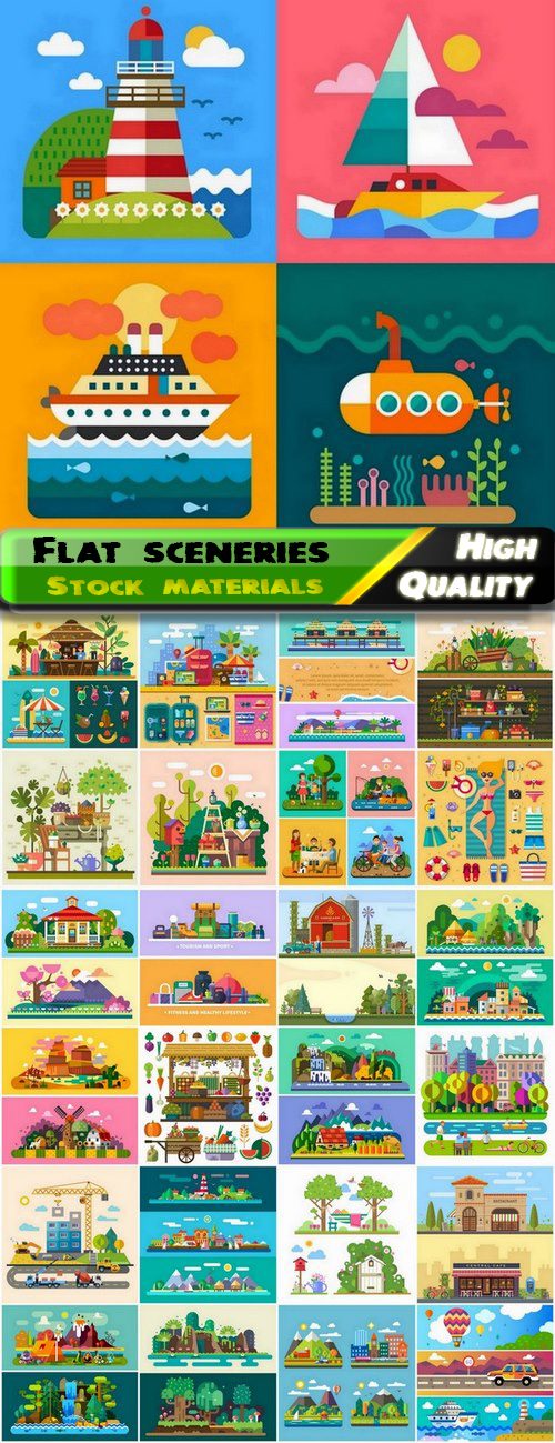 Creative abstract flat sceneries and icons - 25 Eps
